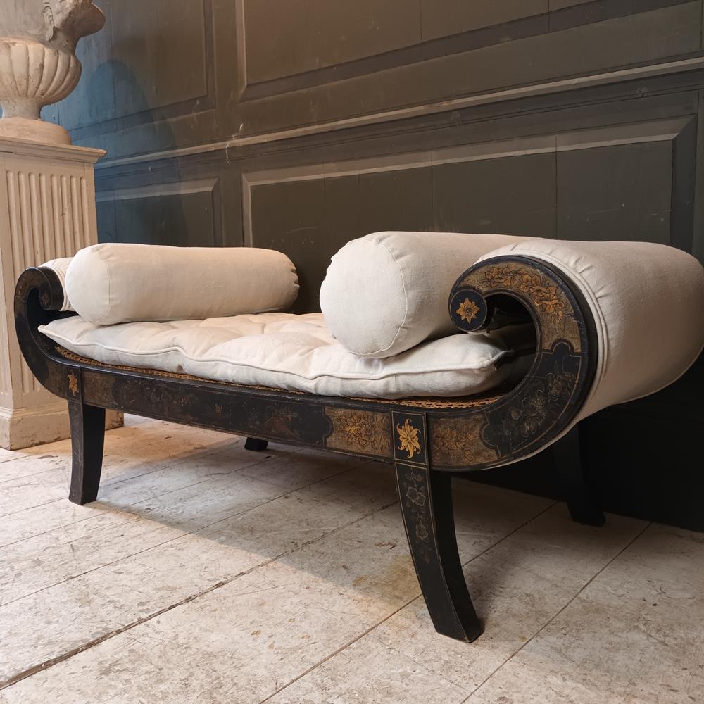 Regency Black Lacquered Window Seat