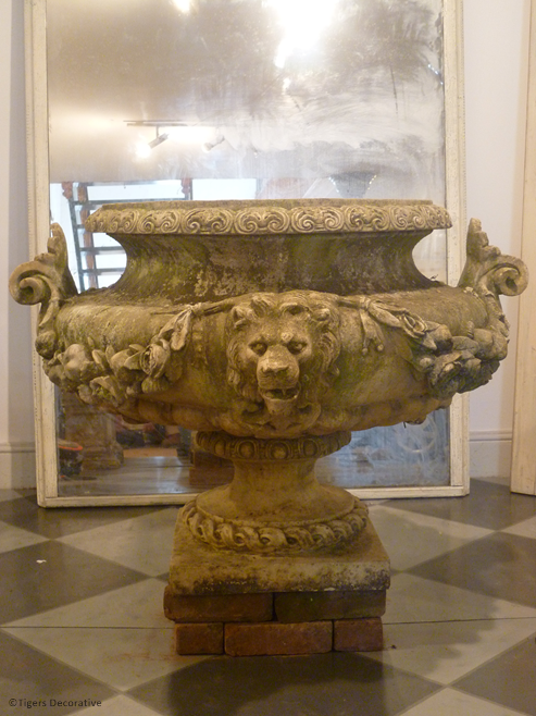 Composite Stone Lion Urns