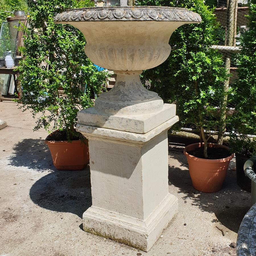 Large Painted Urn on Plinth