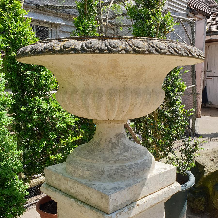 Large Painted Urn on Plinth