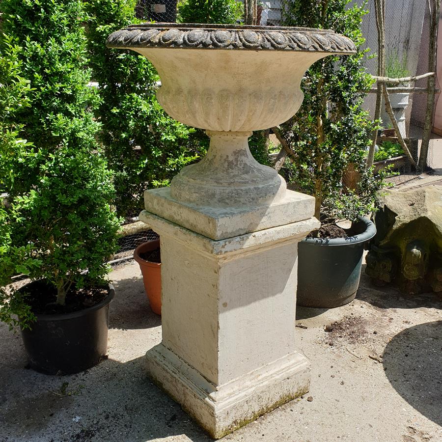 Large Painted Urn on Plinth