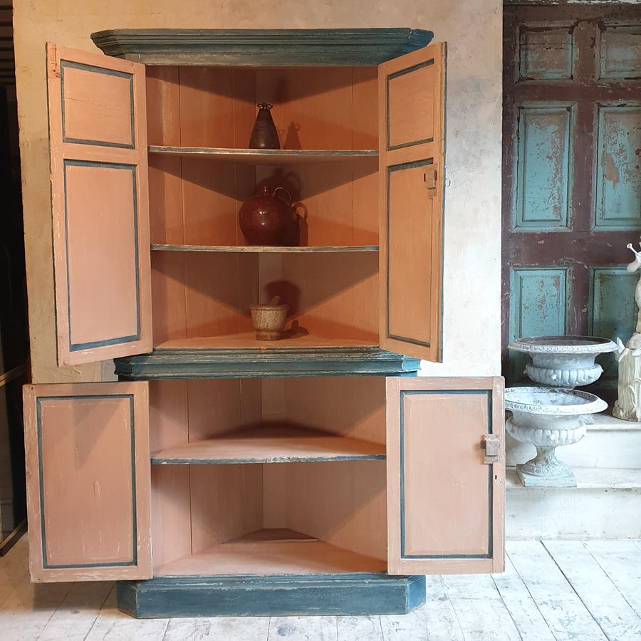 19th Century Painted Pine Corner Cupboard