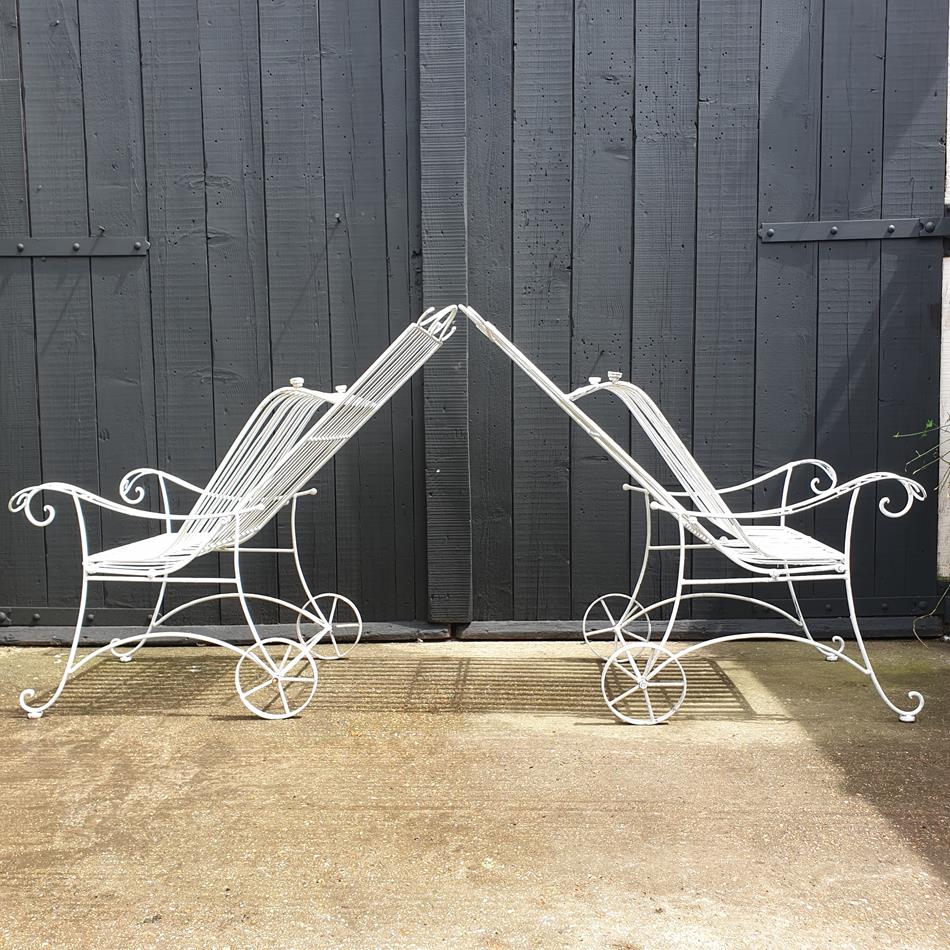 A Pair Of Painted Iron Sun Loungers