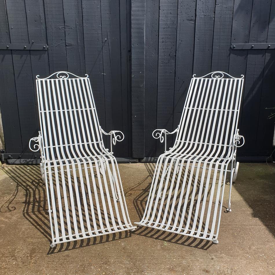 A Pair Of Painted Iron Sun Loungers