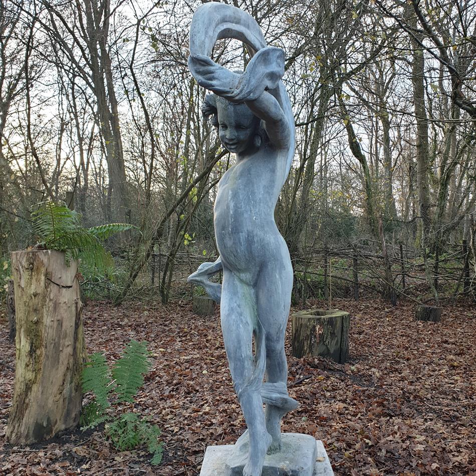 Lead Girl With Ribbon Sculpture