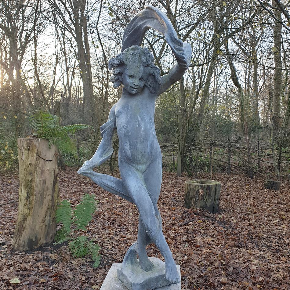 Lead Girl With Ribbon Sculpture