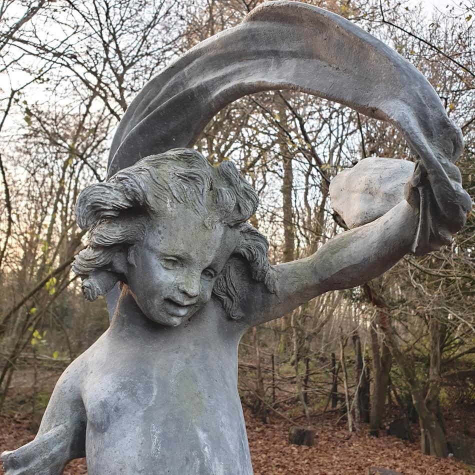 Lead Girl With Ribbon Sculpture