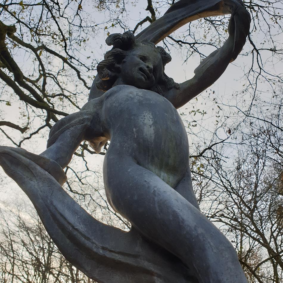 Lead Girl With Ribbon Sculpture