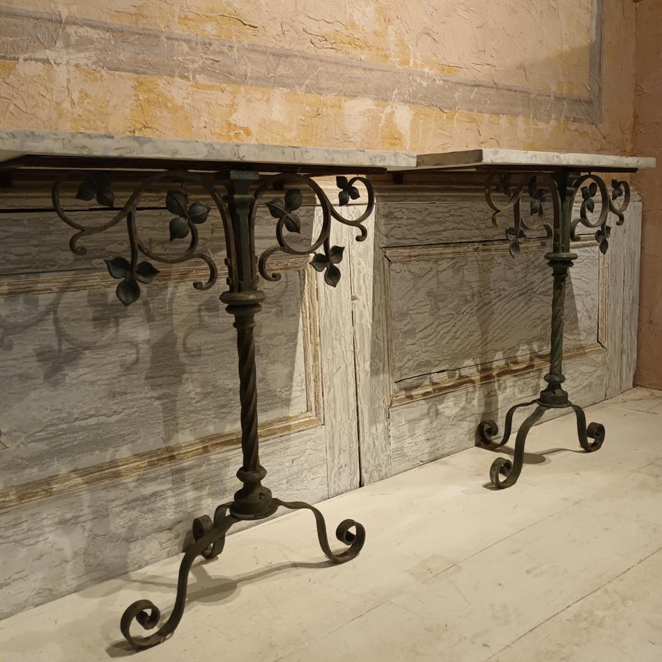 A Pair Of Bronze & Iron Tripod Console Tables