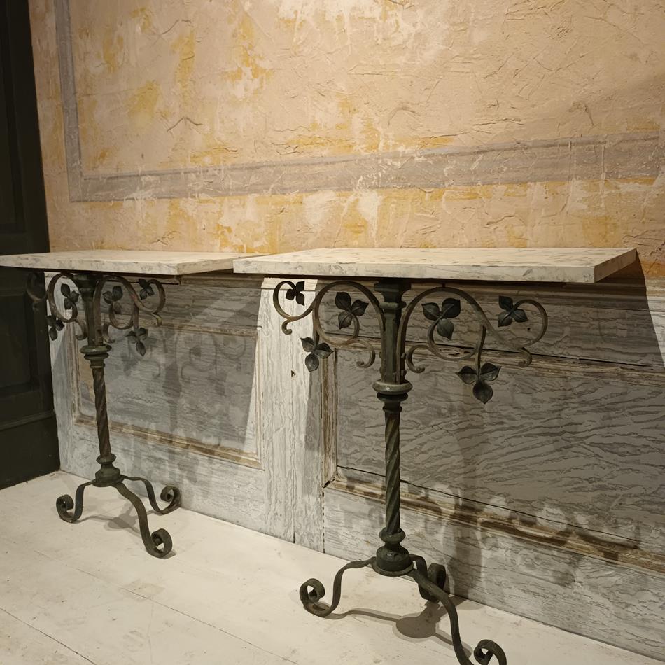 A Pair Of Bronze & Iron Tripod Console Tables