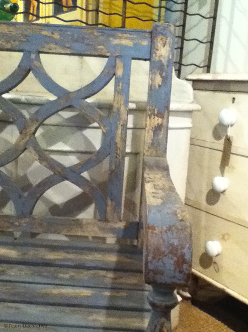 Mid 20th Century Painted Blue Teak Bench
