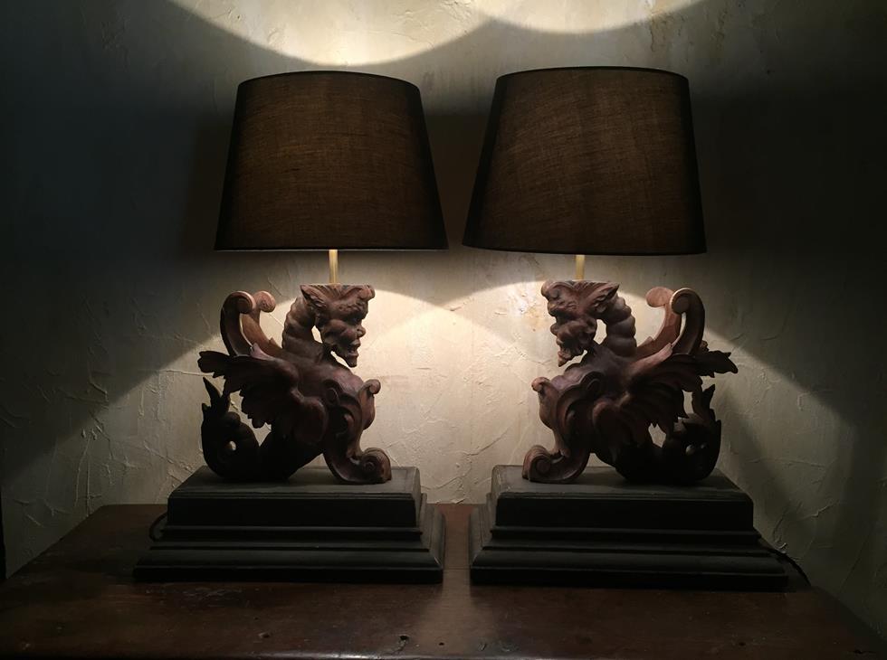 Pair Of French Carved Lamps