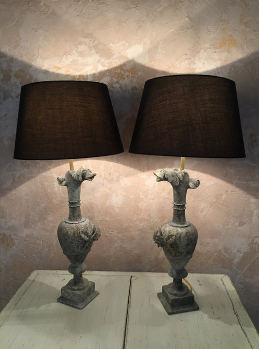 Pair Of Carved Lamps