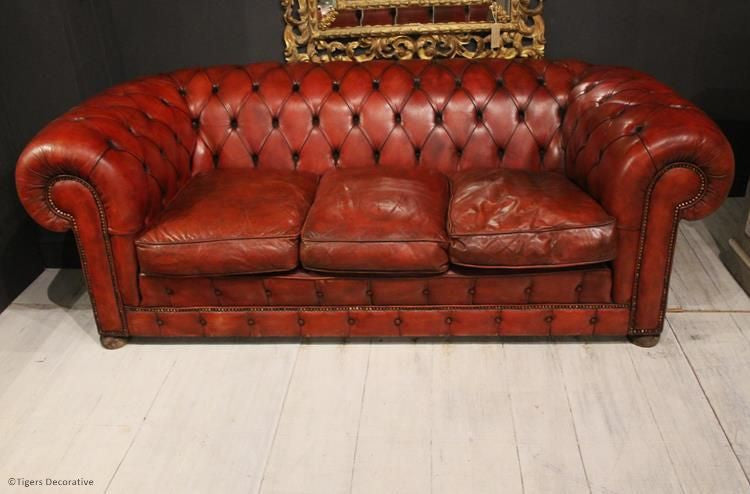 1970's Three Seater Leather Chesterfield Sofa