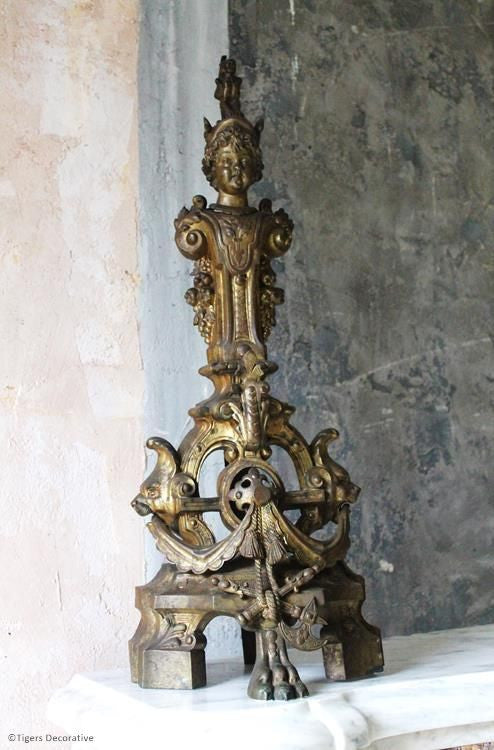 Pair Of 19th Century French Gilt Brass Chenets