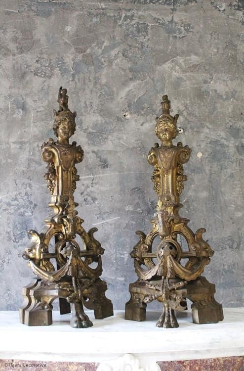 Pair Of 19th Century French Gilt Brass Chenets
