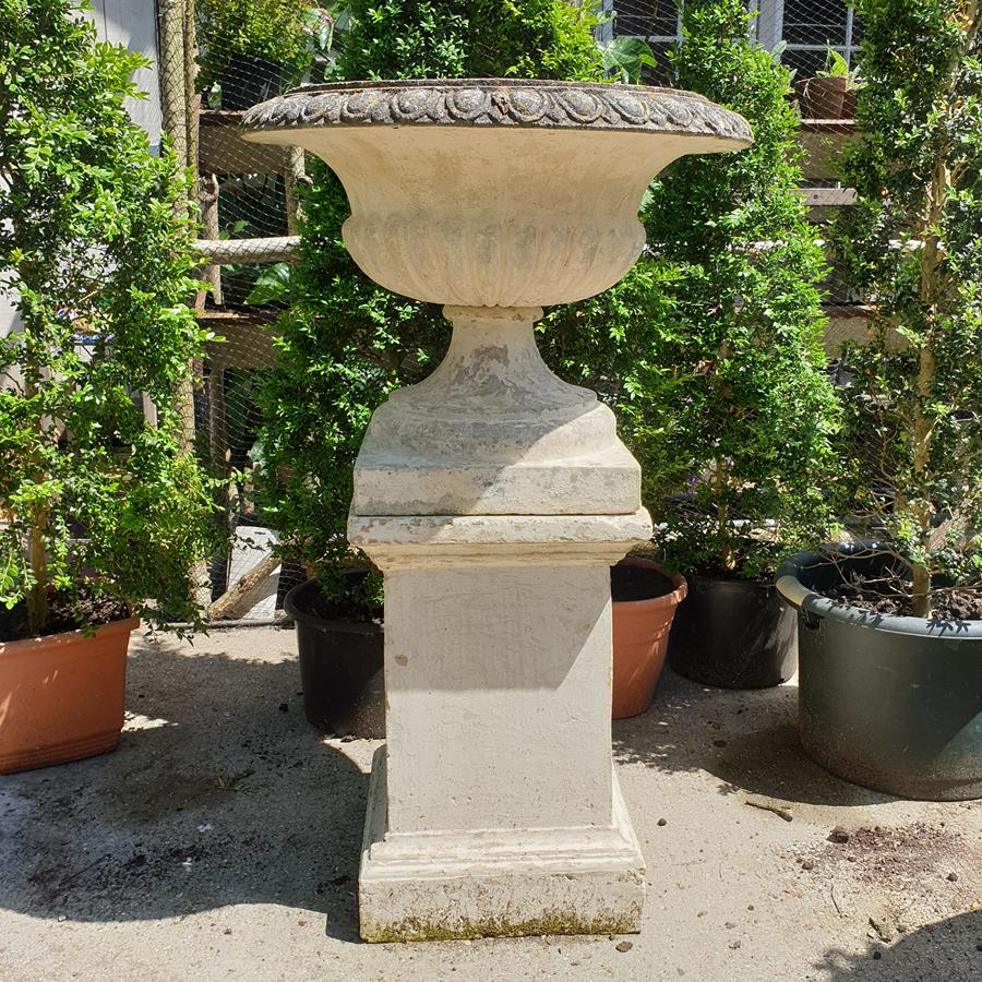 Large Painted Urn on Plinth