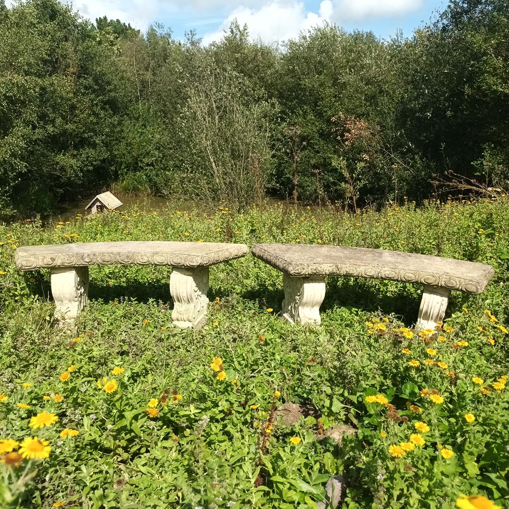 A Pair Of Curved Stone Garden Benches