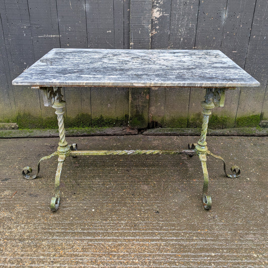 A Cast Iron Marble Top Console Table