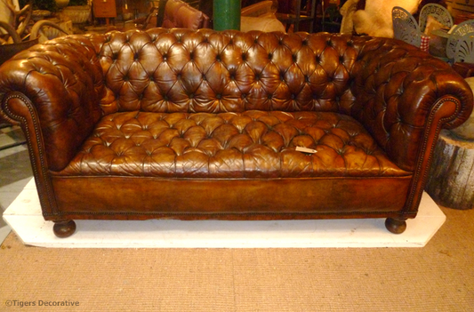 Large Edwardian Leather Chesterfield Sofa
