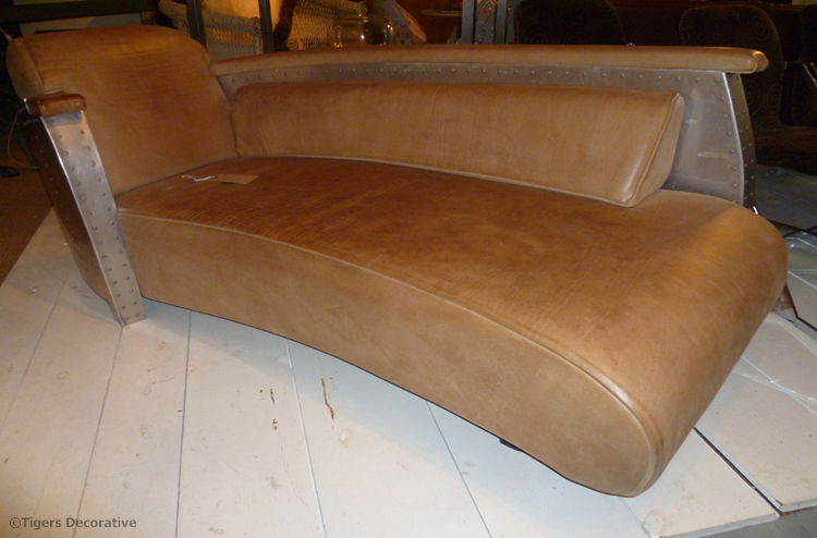 Mid 20th Century Aluminium & Leather Curved Chaise