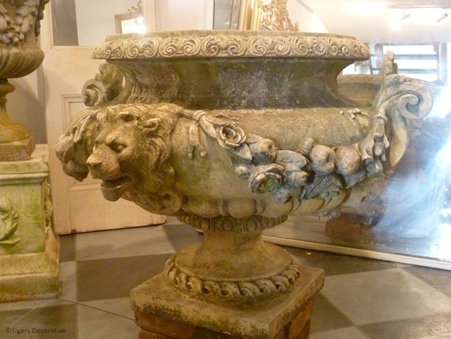 Composite Stone Lion Urns