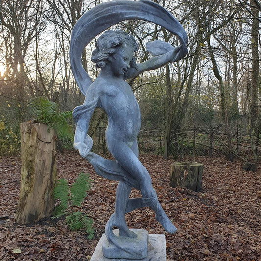 Lead Girl With Ribbon Sculpture