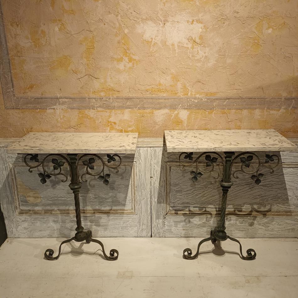 A Pair Of Bronze & Iron Tripod Console Tables