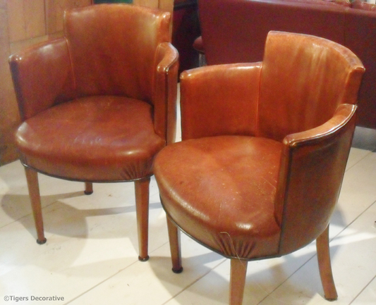 Pair Of Leather Theatre Tub Chairs