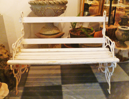 Painted Wrought Iron & Wood Slat Bench