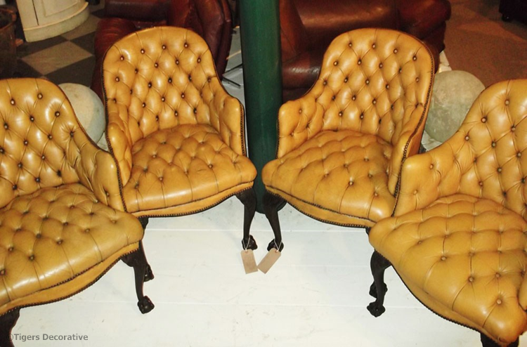 Set Of Four Leather Buttoned Armchairs In The Georgian Style