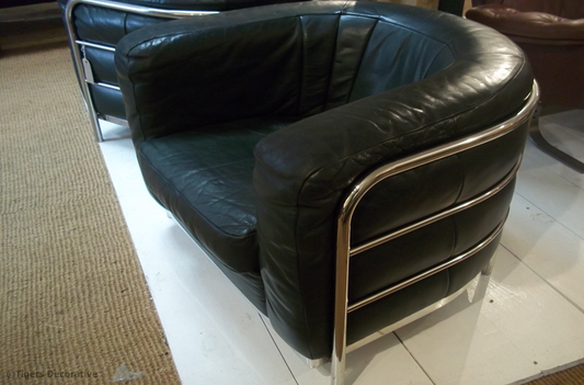 Pair Of Mid 20th Century Chrome & Leather Armchairs