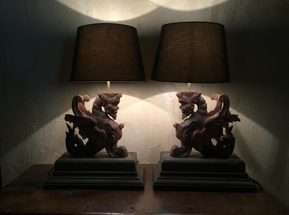 Pair Of French Carved Lamps