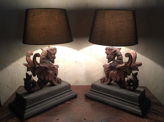 Pair Of French Carved Lamps