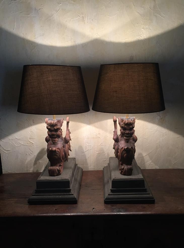 Pair Of French Carved Lamps