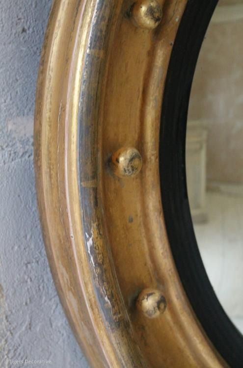 19th Century Large Gilded Circular Convex Mirror