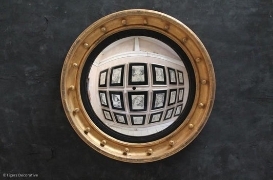 19th Century Large Gilded Circular Convex Mirror