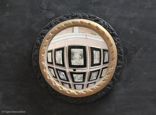 Painted & Gilded Circular Convex Plaster Mirror