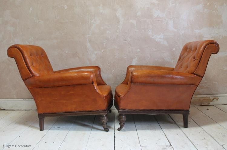 Pair of Edwardian Leather Arm Chairs