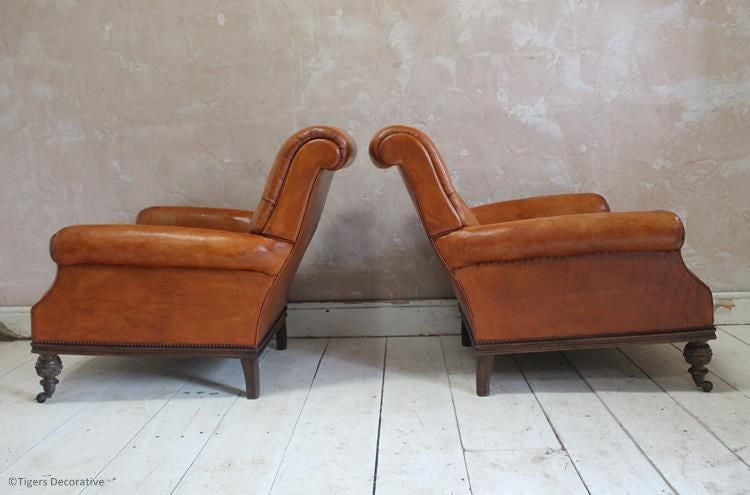 Pair of Edwardian Leather Arm Chairs