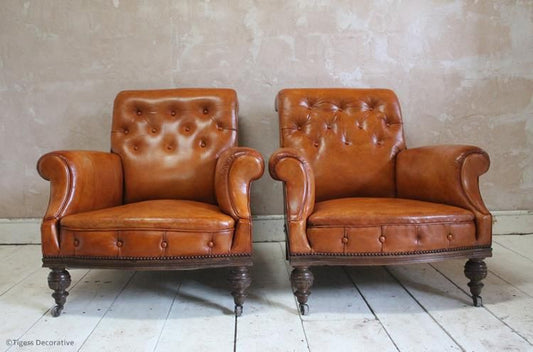 Pair of Edwardian Leather Arm Chairs