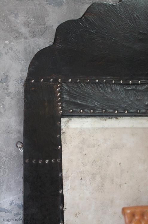 Early 20th Century Leather & Steel Studded Mirror