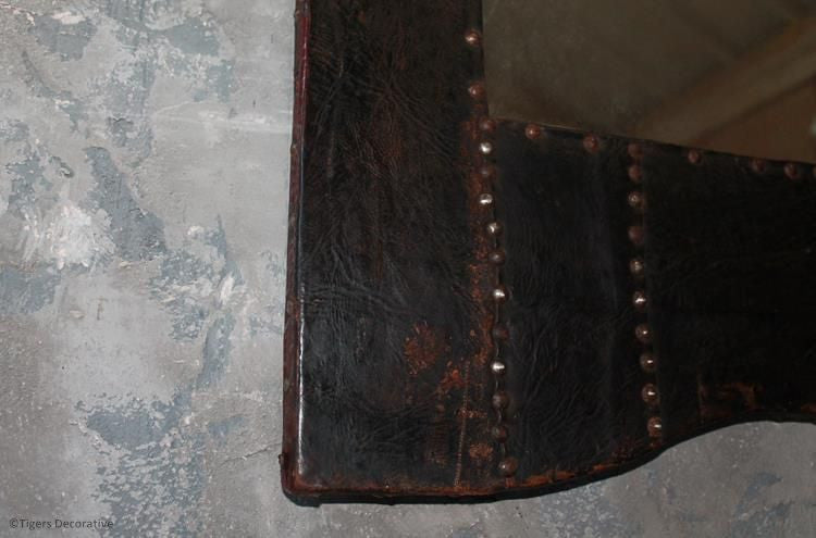 Early 20th Century Leather & Steel Studded Mirror