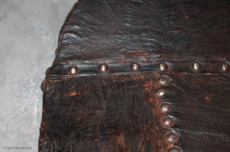 Early 20th Century Leather & Steel Studded Mirror
