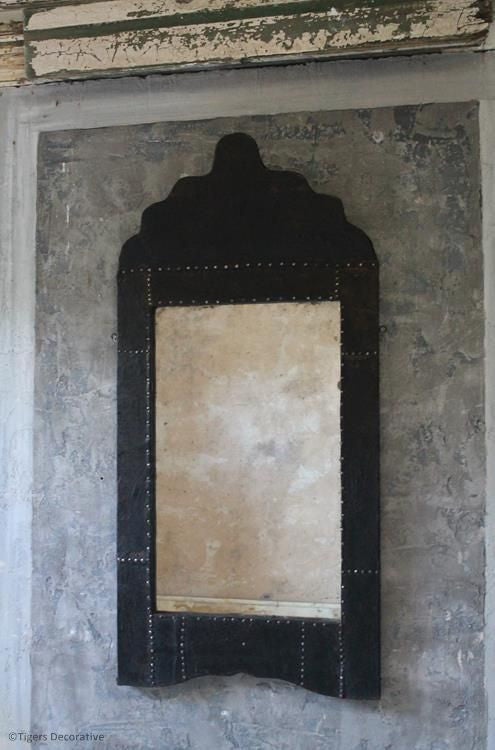 Early 20th Century Leather & Steel Studded Mirror