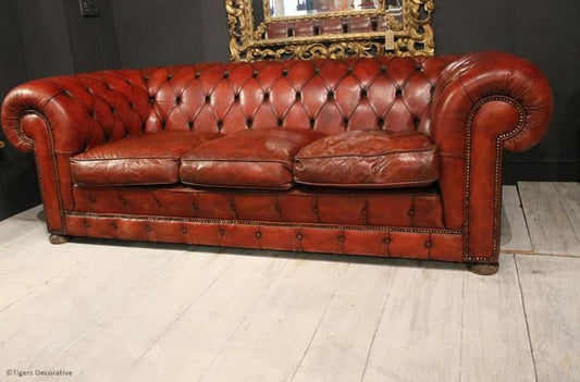 1970's Three Seater Leather Chesterfield Sofa