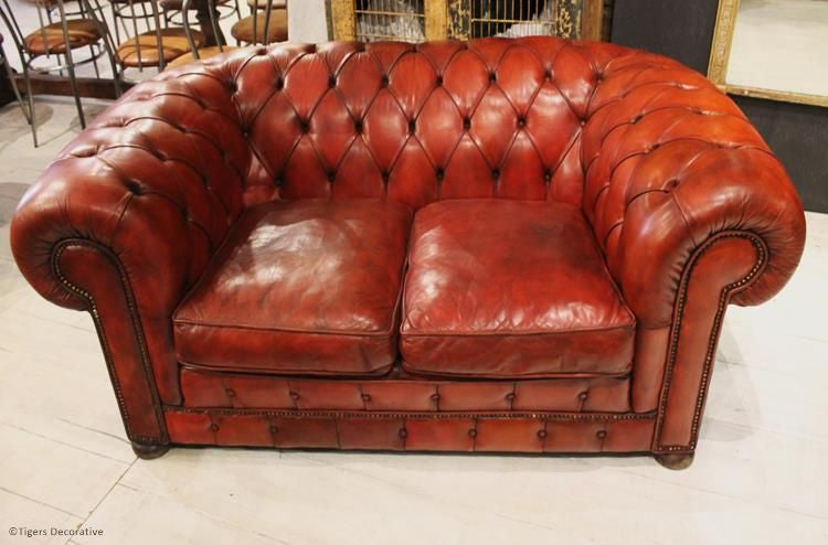 1970's Two Seater Leather Chesterfield Sofa