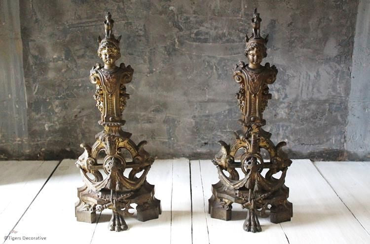 Pair Of 19th Century French Gilt Brass Chenets