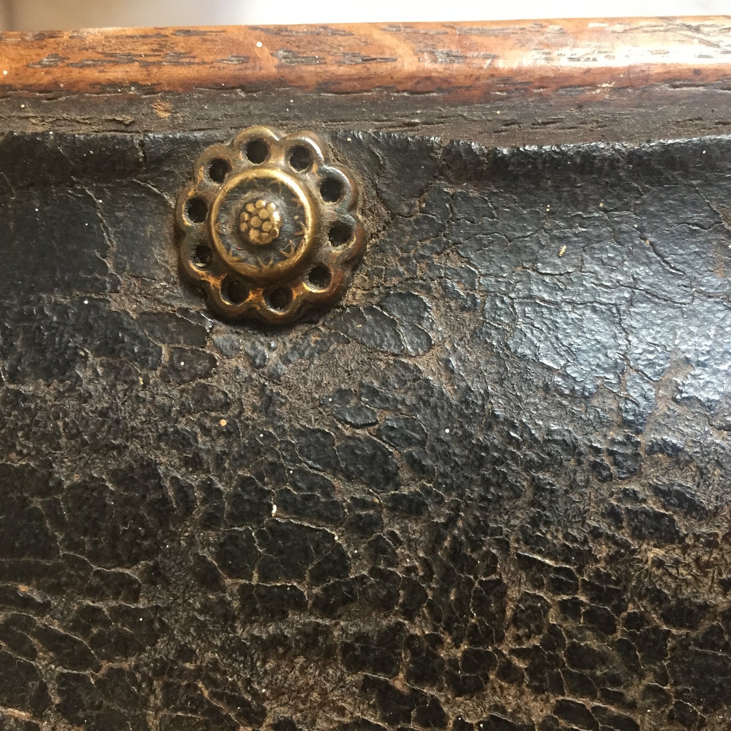 Carved Oak & Embossed Leather Stool