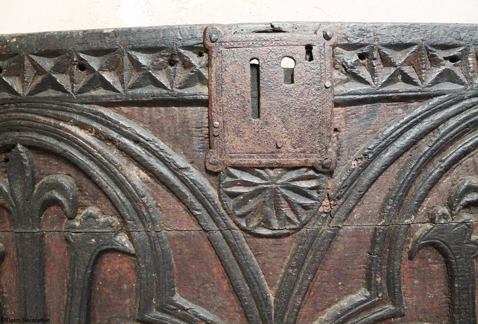 14th Century Oak Coffer Front